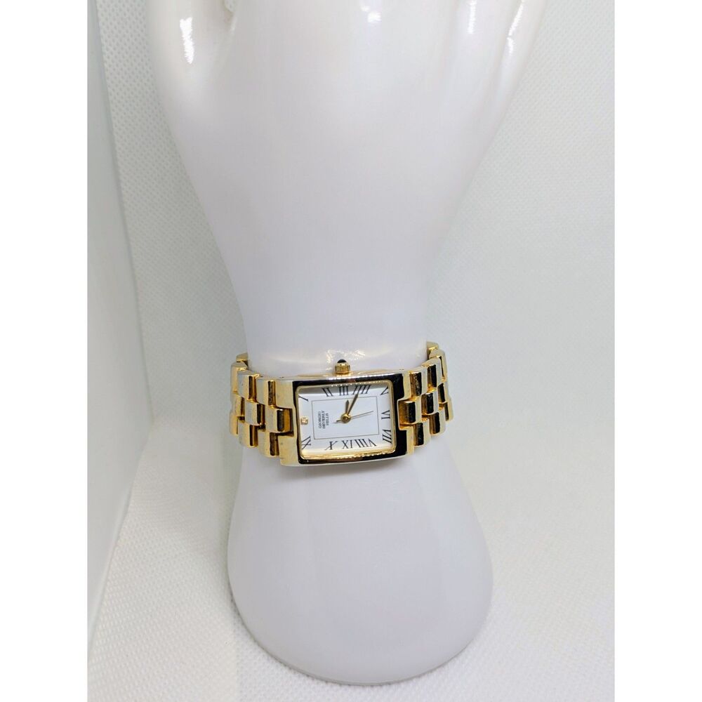 Vintage Giorgio Beverly Hills Gold Tone Tank Watch with Roman Numeral Dials
